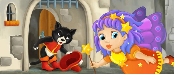 renkli peri ile karikatür kedi