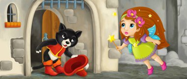 renkli peri ile karikatür kedi