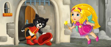 renkli peri ile karikatür kedi