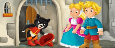 Kraliyet çift ile karikatür kedi