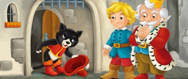 Kraliyet çift ile karikatür kedi