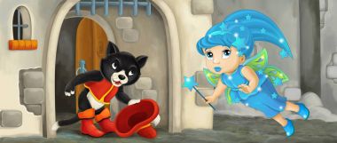 renkli peri ile karikatür kedi