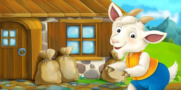 Çizgi film keçi yakınındaki köy evi