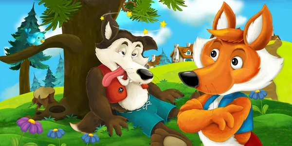 만화 늑대와 여우 — 스톡 사진