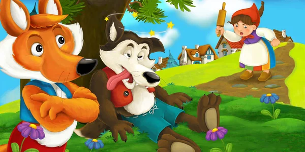 cartoon fox with wolf