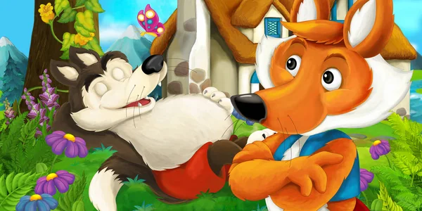 cartoon fox with wolf