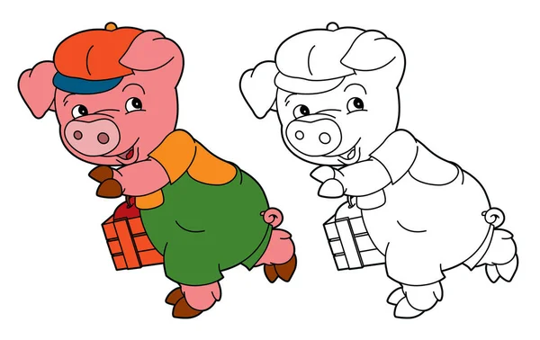Porco dos desenhos animados na roupa de trabalho — Fotografia de Stock