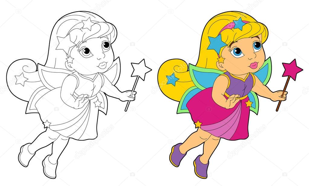 cartoon fairies flying and holding wands 