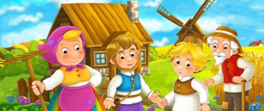 kocası ve çocukları Köyü yakınında duran kadın 