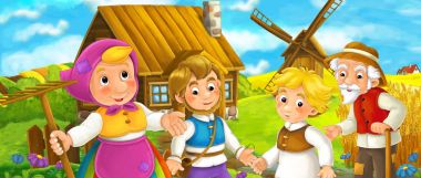 kocası ve çocukları Köyü yakınında duran kadın 