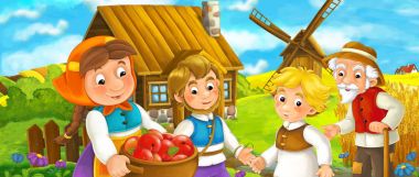 kocası ve çocukları Köyü yakınında duran kadın 