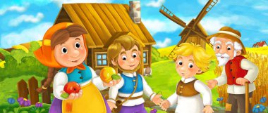 kocası ve çocukları Köyü yakınında duran kadın 