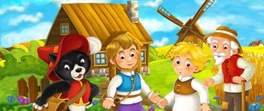 Çizgi film çiftçiler ile kedi