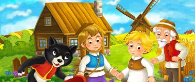 Çizgi film çiftçiler ile kedi