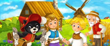 Çizgi film çiftçiler ile kedi