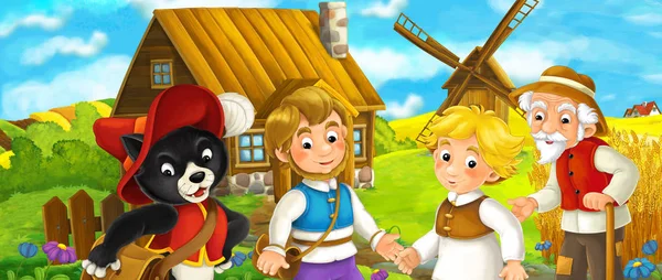 Çizgi film çiftçiler ile kedi