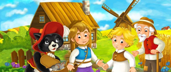 Çizgi film çiftçiler ile kedi