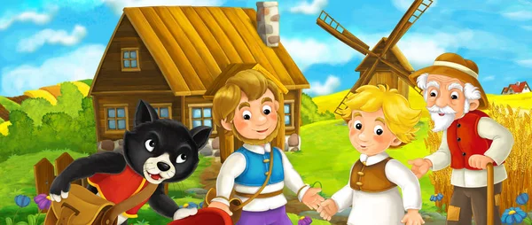 Çizgi film çiftçiler ile kedi