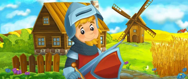 Cartoon funny scene with knight — Stock Photo, Image