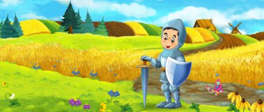 Karikatür komik sahne şövalye ile