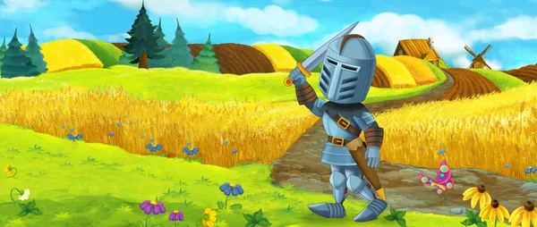 Cartoon funny scene with knight — Stock Photo, Image
