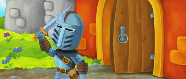 Karikatür komik sahne şövalye ile