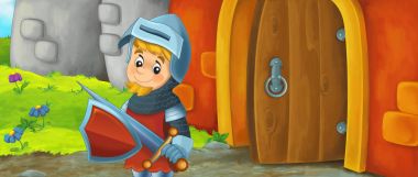 Karikatür komik sahne şövalye ile