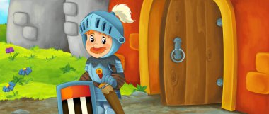 Karikatür komik sahne şövalye ile