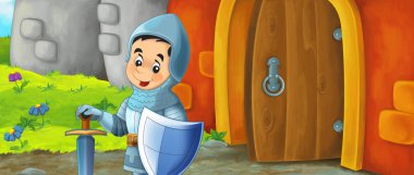 Karikatür komik sahne şövalye ile