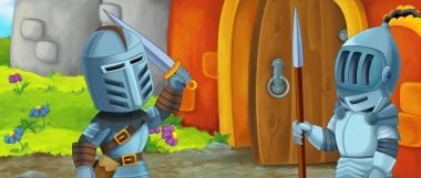 Karikatür komik sahne şövalye ile