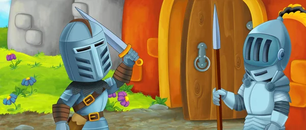 Karikatür komik sahne şövalye ile