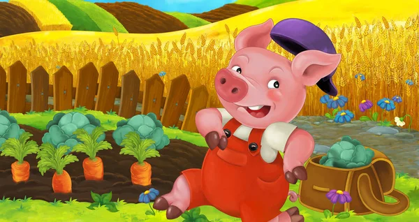 Мультяшна смішна сцена зі свинею — стокове фото