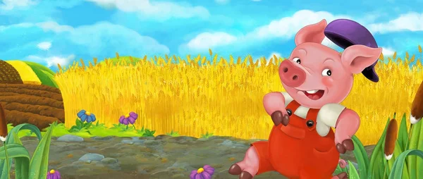 Desenhos animados cena engraçada com porco — Fotografia de Stock