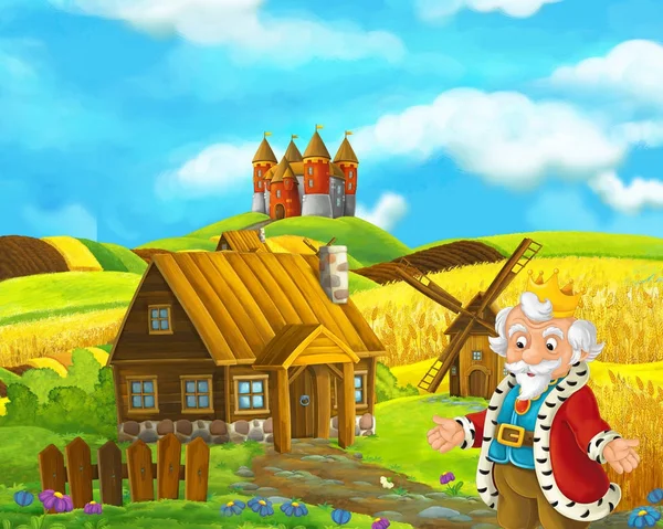 Old king in front of the traditional village — Stock Photo, Image