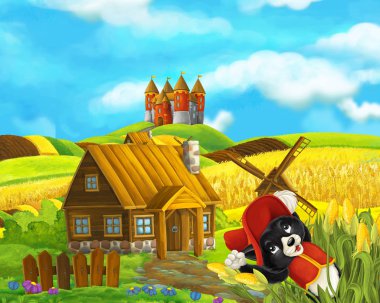 Geleneksel köyün önünde asil kedi