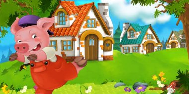 Domuz çiftçisi geleneksel köy yakınındaki