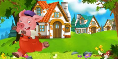 Domuz çiftçisi geleneksel köy yakınındaki