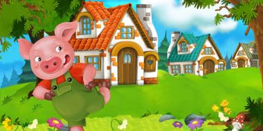 Domuz çiftçisi geleneksel köy yakınındaki