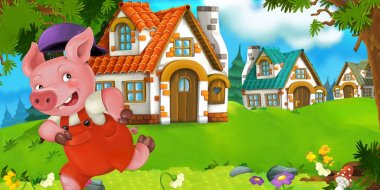 Domuz çiftçisi geleneksel köy yakınındaki