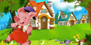 Domuz çiftçisi geleneksel köy yakınındaki