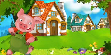 Domuz çiftçisi geleneksel köy yakınındaki