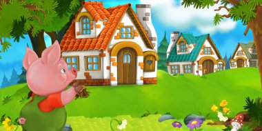 Domuz çiftçisi geleneksel köy yakınındaki