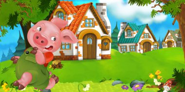 Domuz çiftçisi geleneksel köy yakınındaki