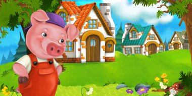 Domuz çiftçisi geleneksel köy yakınındaki