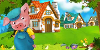 Domuz çiftçisi geleneksel köy yakınındaki