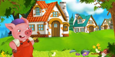 Domuz çiftçisi geleneksel köy yakınındaki