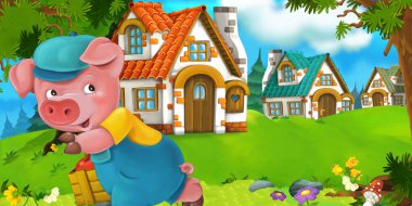 Domuz çiftçisi geleneksel köy yakınındaki