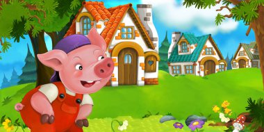 Domuz çiftçisi geleneksel köy yakınındaki