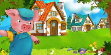 Domuz çiftçisi geleneksel köy yakınındaki