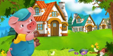 Domuz çiftçisi geleneksel köy yakınındaki